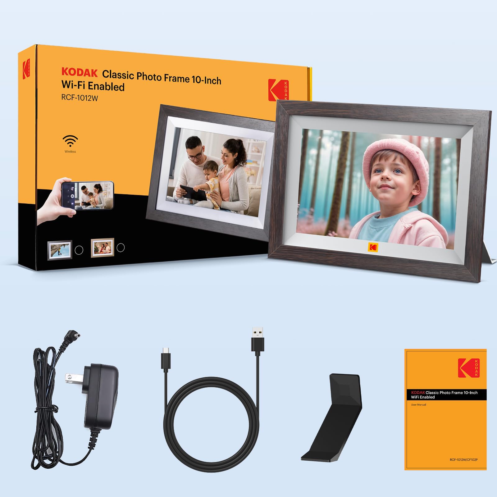 KODAK Marco de Fotos Digital WiFi 10.1 Pulgadas, Memoria Incorporada 32GB, Pantalla Táctil para HD 1280x800 IPS, Soporte Multilingüe, Rotación Automática, Compartir Instantáneamente Fotos y Videos