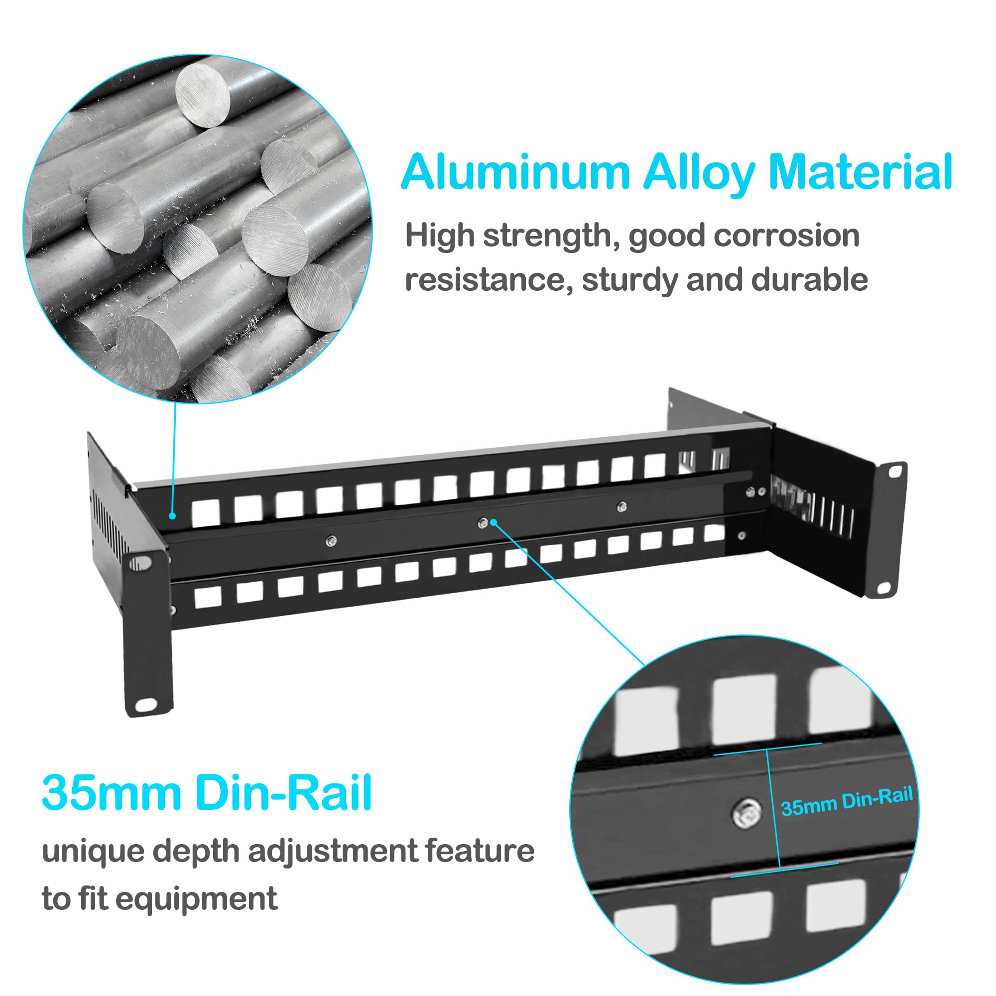 Soporte de riel DIN ajustable de 19 pulgadas para convertidores de medios, interruptor PoE industrial con material de aleación de aluminio ligero y de alta resistencia