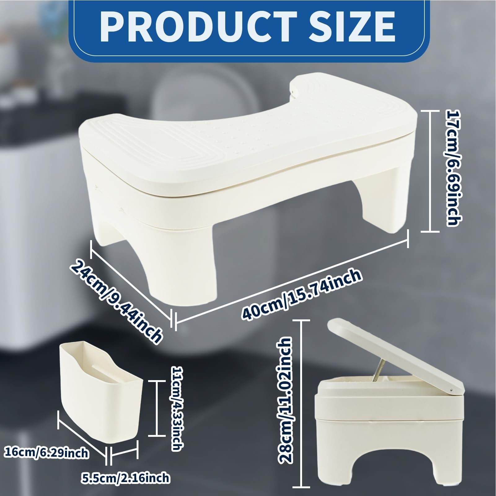 Tabouret de toilette pour adulte - Design antidérapant avec pieds de toilettes - Aide aux accroupissements avec boîte de rangement pour adultes - Parfait pour une meilleure digestion et un confort