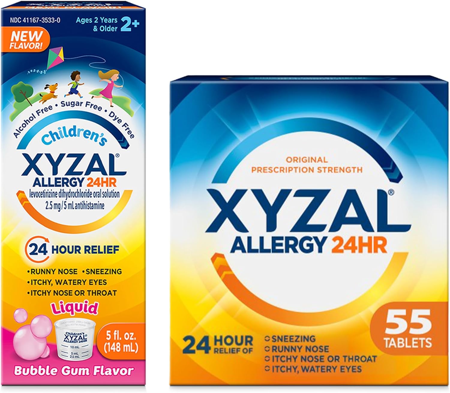 Xyzal Children's Oral Solution, 5 fl. oz., 24-Hour Allergy Relief for Kids, Bubblegum Flavor Allergy Pills, 24-Hour Allergy Relief, 55-Count, Original Prescription Strength