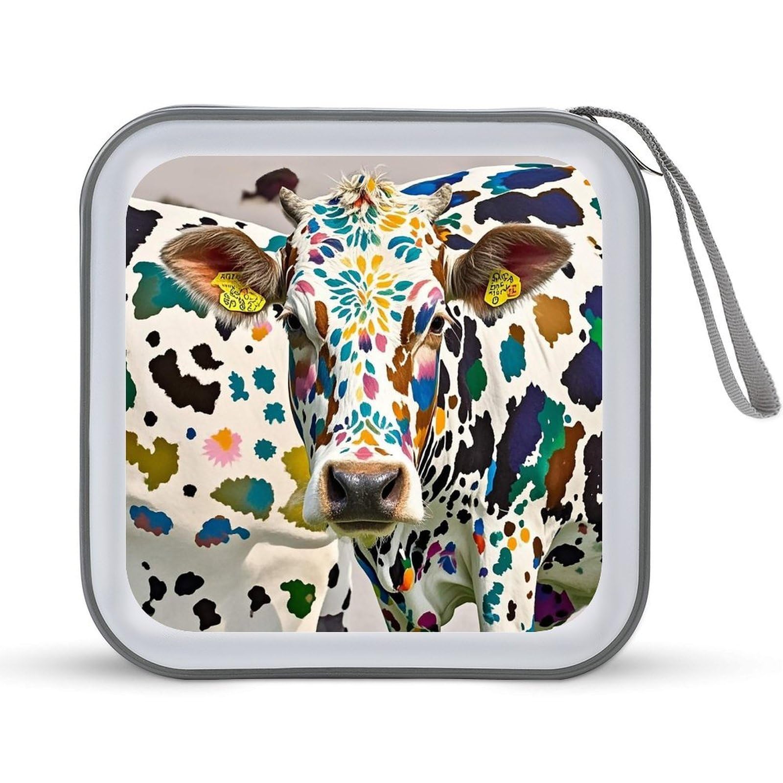 Evita arañazos en tus discos con la funda para CD Cow Spot de plástico duro y cremallera