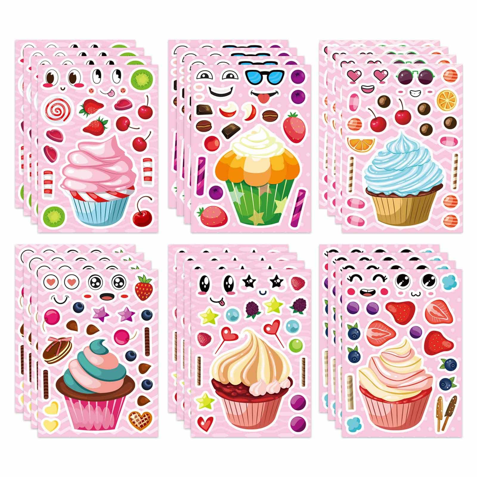 24 Sheets Cupcake Stickers Make Your Own Dessert Stickers Mix and Match Sweets and Fruit Treats Party Favor Supplies for Kids Ice Cream Sticker Games Birthday DIY Art Crafts