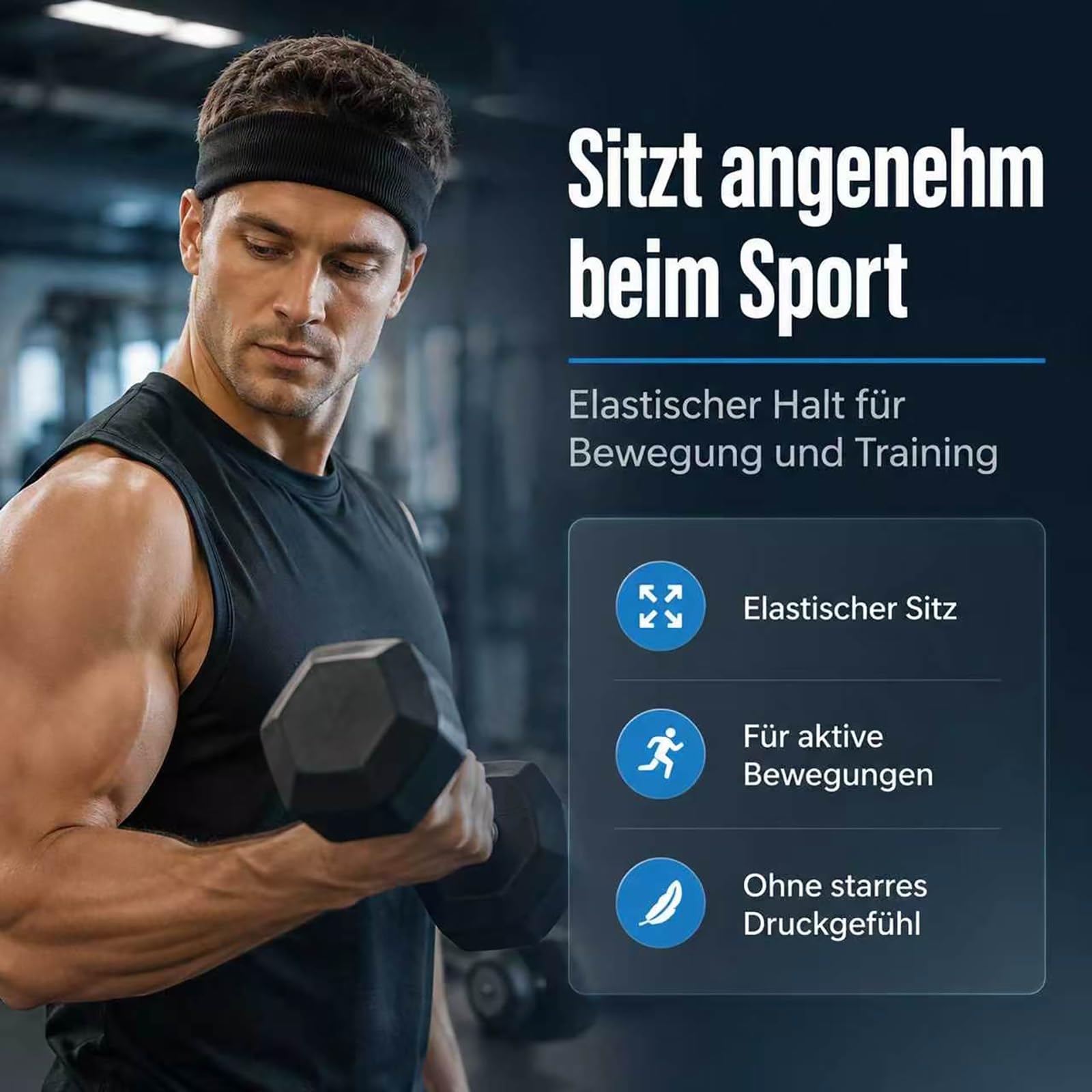 Sportowa opaska przeciwpotowa męska, 4 sztuki, czarna