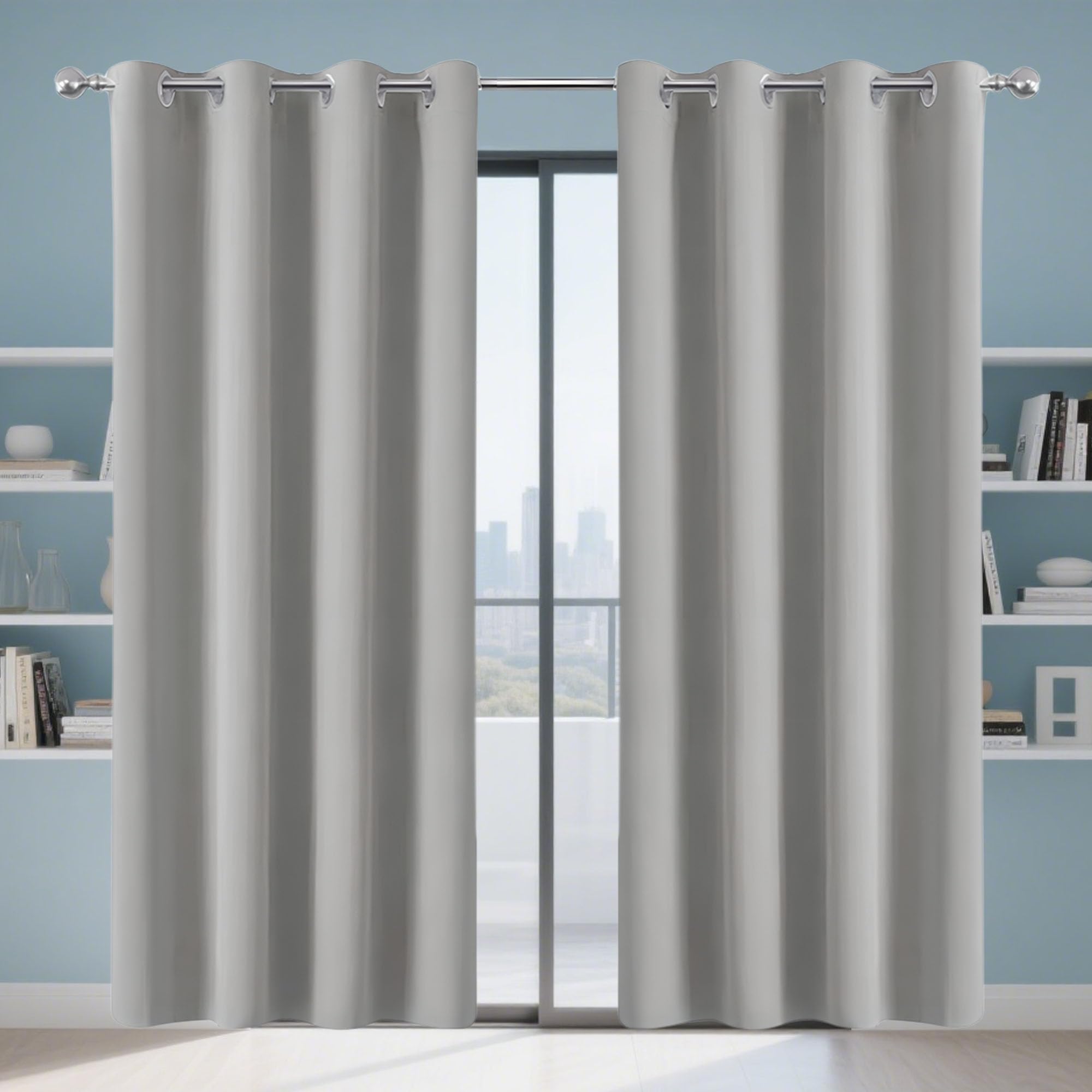 Rideaux 150 x 140 cm isolant thermique gris clair à oeillets pour salon