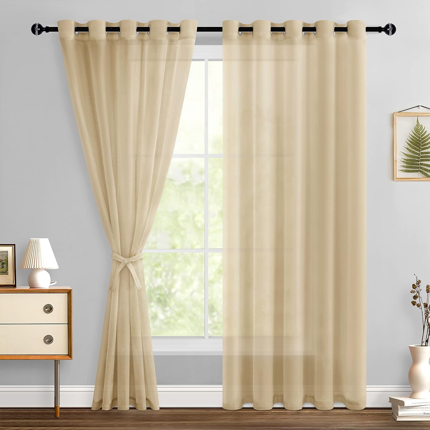 Hiasan Taupe Sheer Curtains for Bedroom with Tiebacks