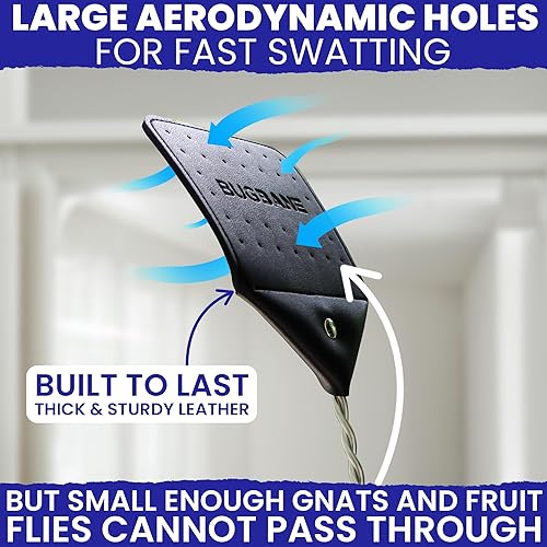 Miniatura 4 de 2 matamoscas de cuero para interiores. Mango largo, matamoscas manual de alta resistencia. Matamoscas resistente paquete de 2 matamoscas para moscas