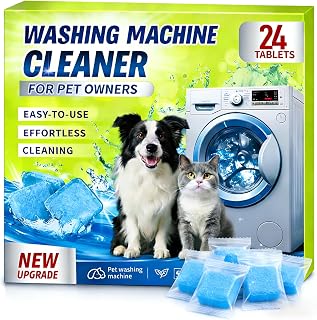 Washing Machine Cleaner Tablets for Pet Owners, Enzyme Washer Cleaner Pet Odor Remover, Deep Clean Washing Machine Pet Hair Remover for Laundry - Safe for HE, Front & Top Load (24 Count)