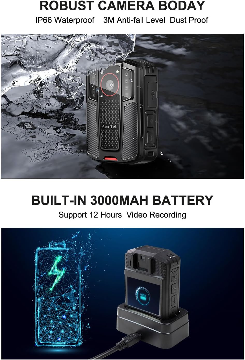 AeroTek Mini 4K Body Camera with Audio and Video Recording, GPS Bodycam with Ultra Infrared Night Vision and Fast Charging for Police, Law Enforcement and Delivery - Image 6