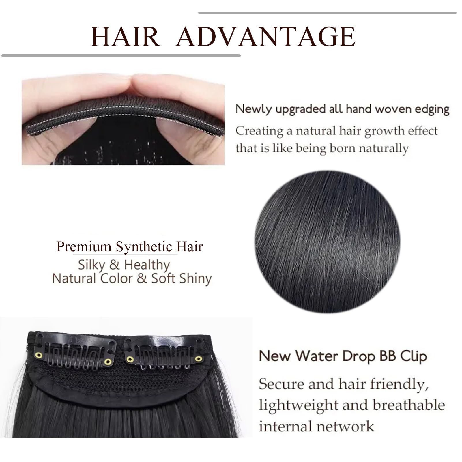 Invisible Clip In Hair Pieces Seamless Synthetic Fluffy Hair Pads Extension Adds Volume Thinning Areas for Women Girls (Natural Black - Image 3