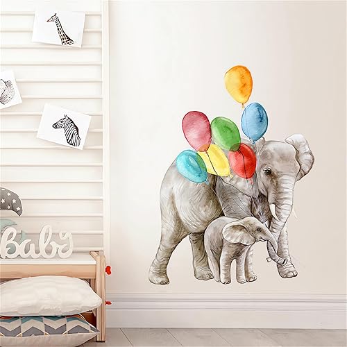 Calcomanías de pared de globos coloridos de elefante y elefante bebé, calcomanías de pared de animales de dibujos animados de sacinora removibles de