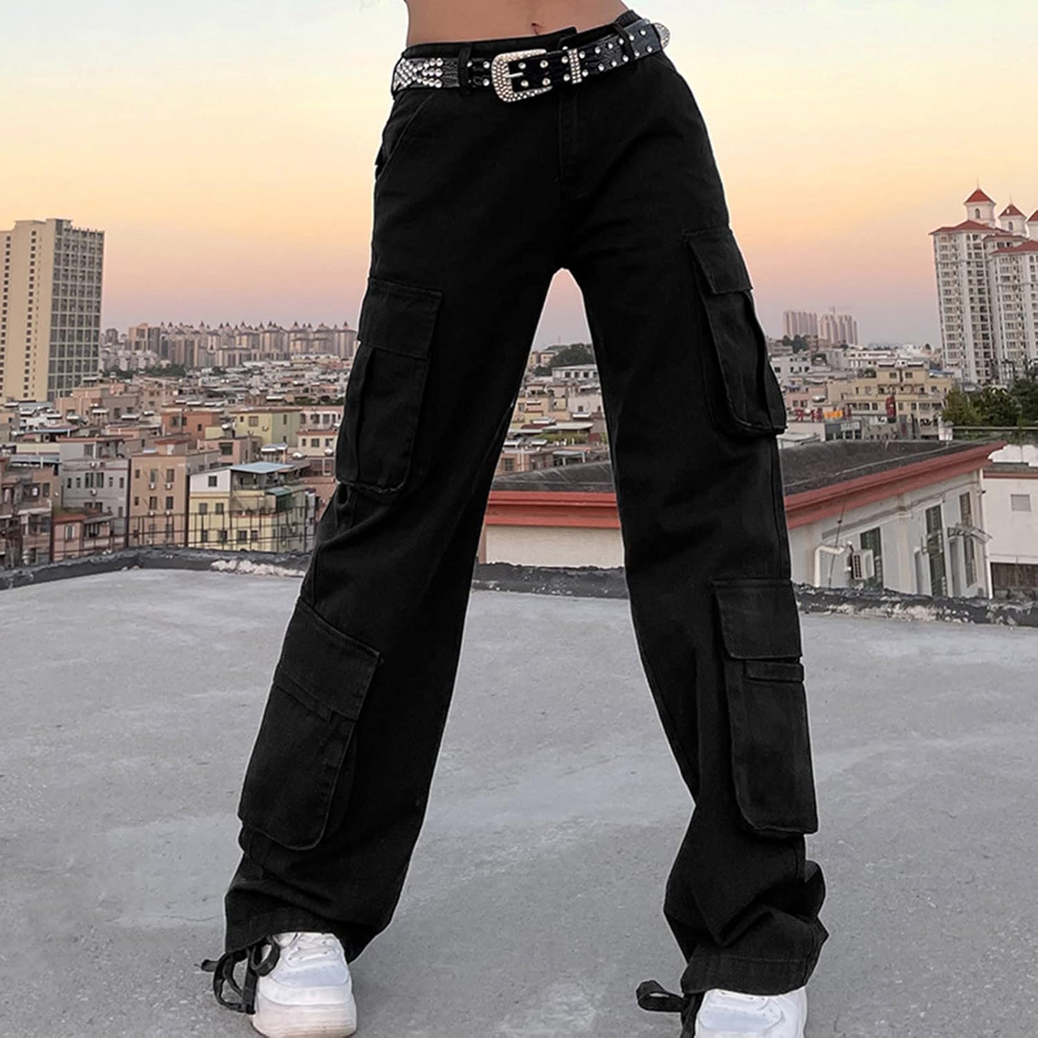 GOKKILRW Baggy Jeans for Women High Waisted Y2K Work Cotton Tactical Military Combat Pants Casual Wide Leg Denim Pants