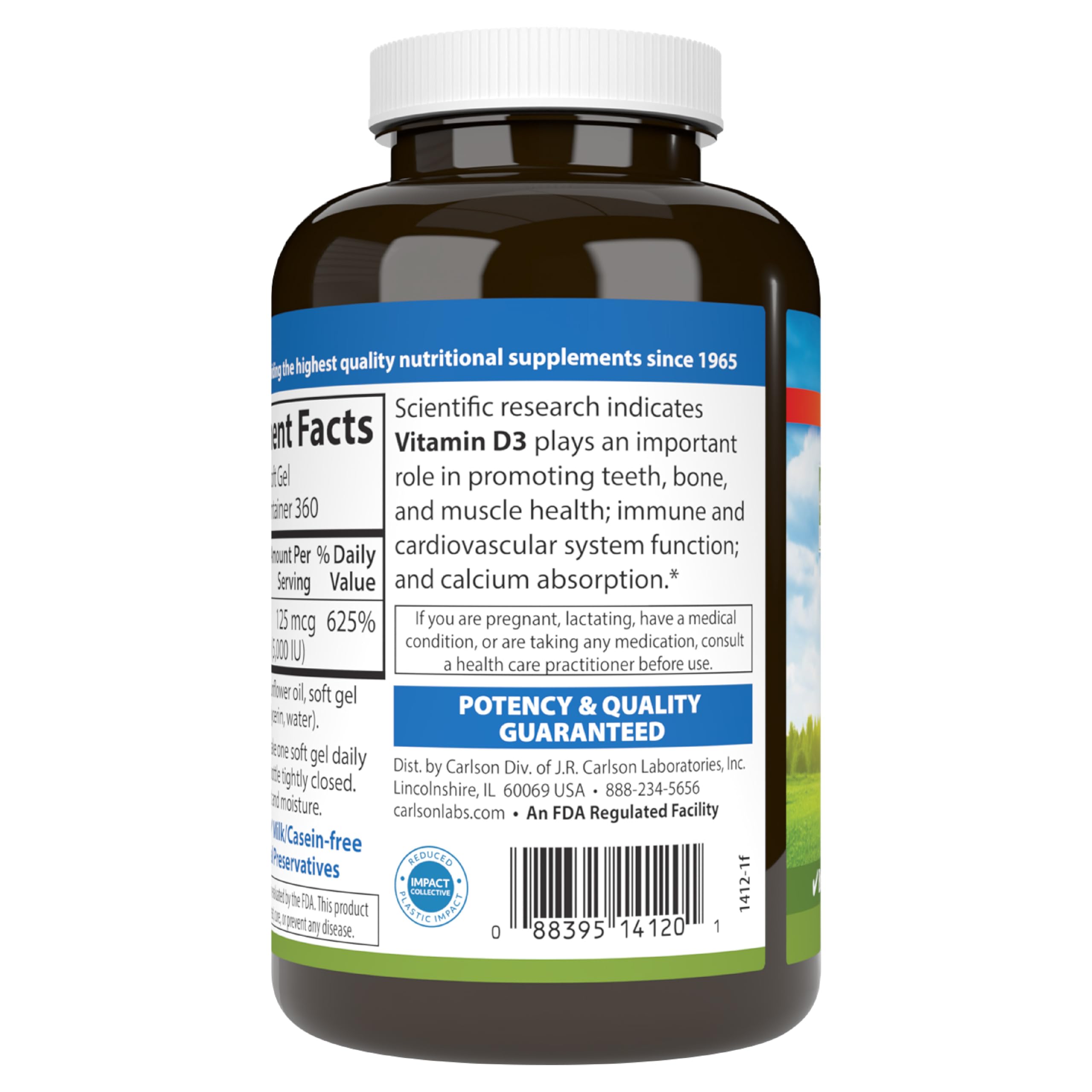 Carlson Vitamin D3 5000 IU (125 mcg), Bone Health, 360 Softgels — Amazon image 9