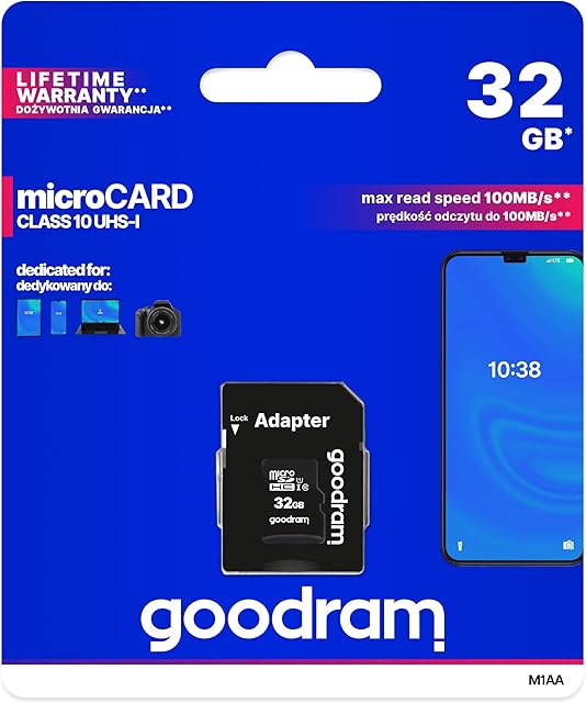 Goodram Micro SDHC Class 10 UHS-I U1 M1AA-0320R12, Karta Pamięci, 32 GB, Czarny