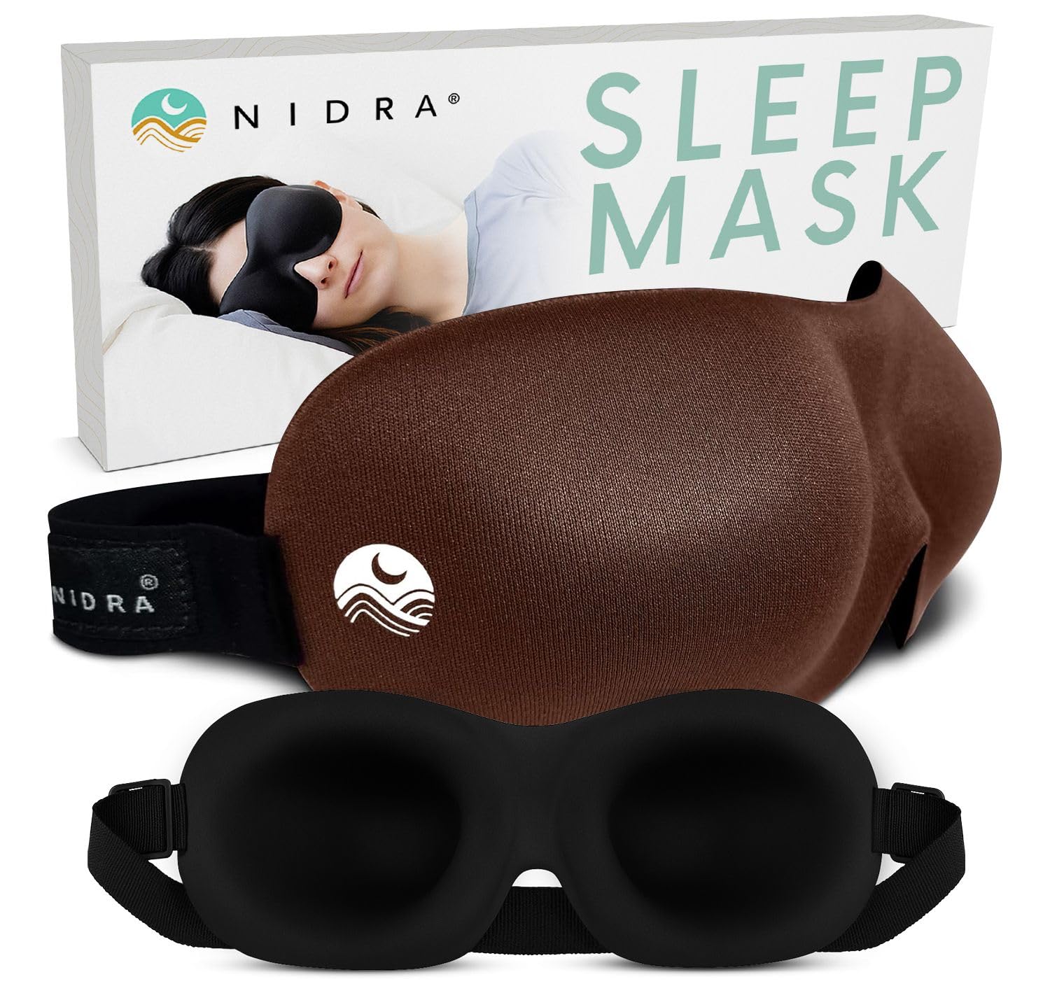 Nidra Contoured Sleep Mask for Side Sleepers – Zero Pressure Fit, Light Blocking Eye Shade for Sleeping & Travel – Brown, Standard Size