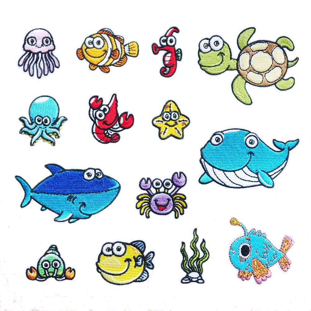 Pilikoll 26-teiliges Set Meerestier-Aufnäher - Bunte Bestickte Bügelpatches Für Kleidung, Rucksäcke & DIY-Projekte