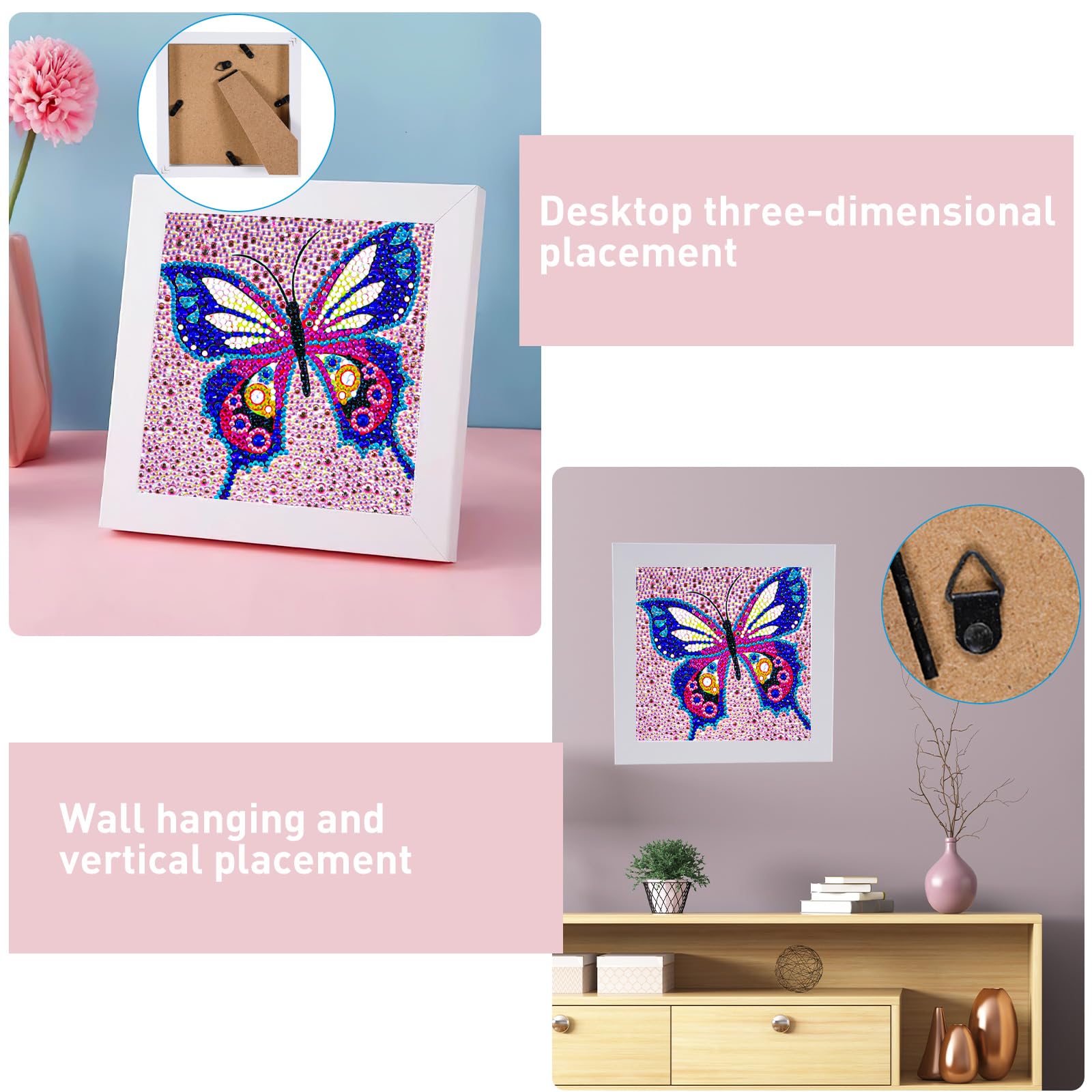 RUHMEX Diamond Painting Farfalla Con Cornice In Legno - Kit 5D Fai Da Te Per Ragazze E Adulti, Quadro Di Diamanti Per Decorazione Casa - 3