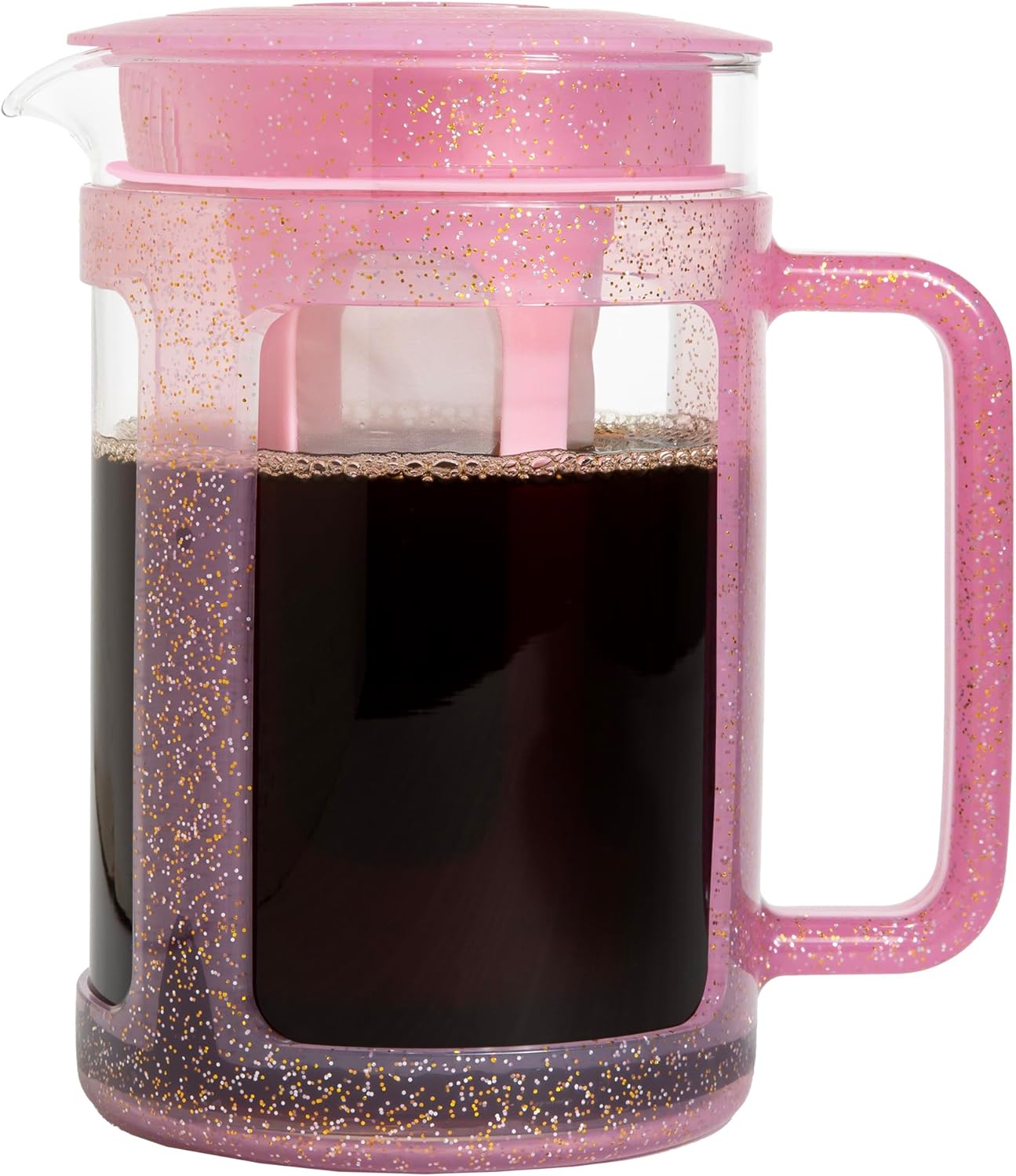Paris Hilton Glitter Pink Cold Brew Coffee Maker - 38oz Borosilicate Glass Carafe, Stainless Steel Filter, 1.6 Quart Iced Coffee Pitcher