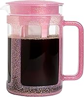 Paris Hilton Glitter Pink Cold Brew Coffee Maker - 38oz Borosilicate Glass Carafe, Stainless Steel Filter, 1.6 Quart Iced Coffee Pitcher