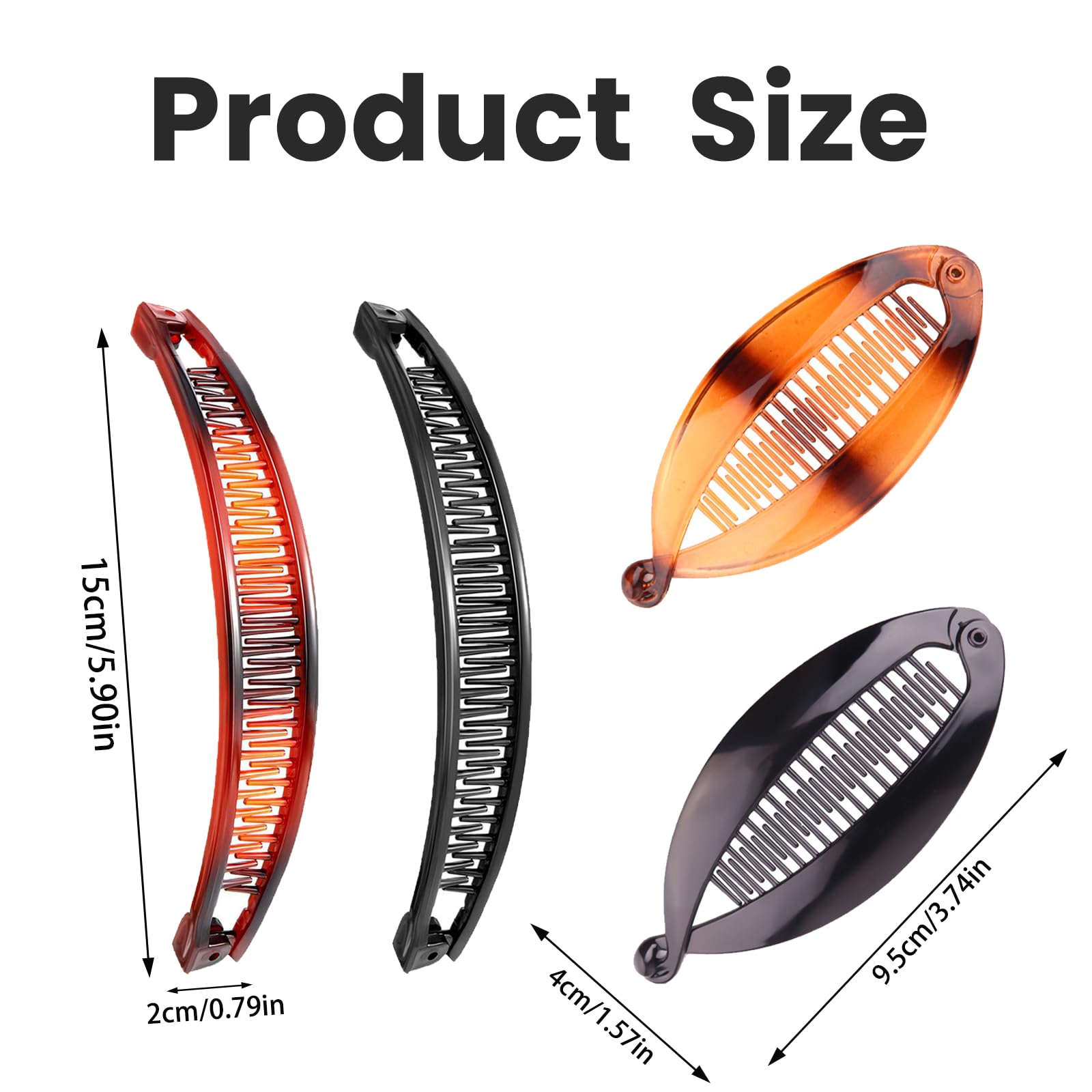fKiZanthene Banana Hair Clips Set, 4-Piece with 2 Fishtail and 2 Double Comb Claws - Image 2