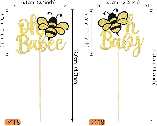 Miniatura 3 de Rsstarxi Paquete de 36 adornos para cupcakes Bee Oh Babee con purpurina Bumble Bee Oh Baby para cupcakes, decoración de pasteles de baby shower,