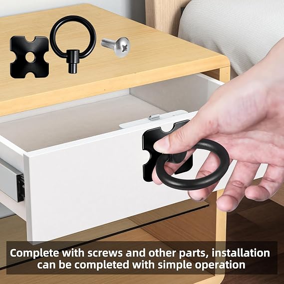 Vintage Drawer Knobs Pulls Handles, 2pcs Metal Drawer Handles and Ring Pull, Ring Pull with Screws, Black Drawer Handles for Cabinets Wardrobes Cupboards Dresser