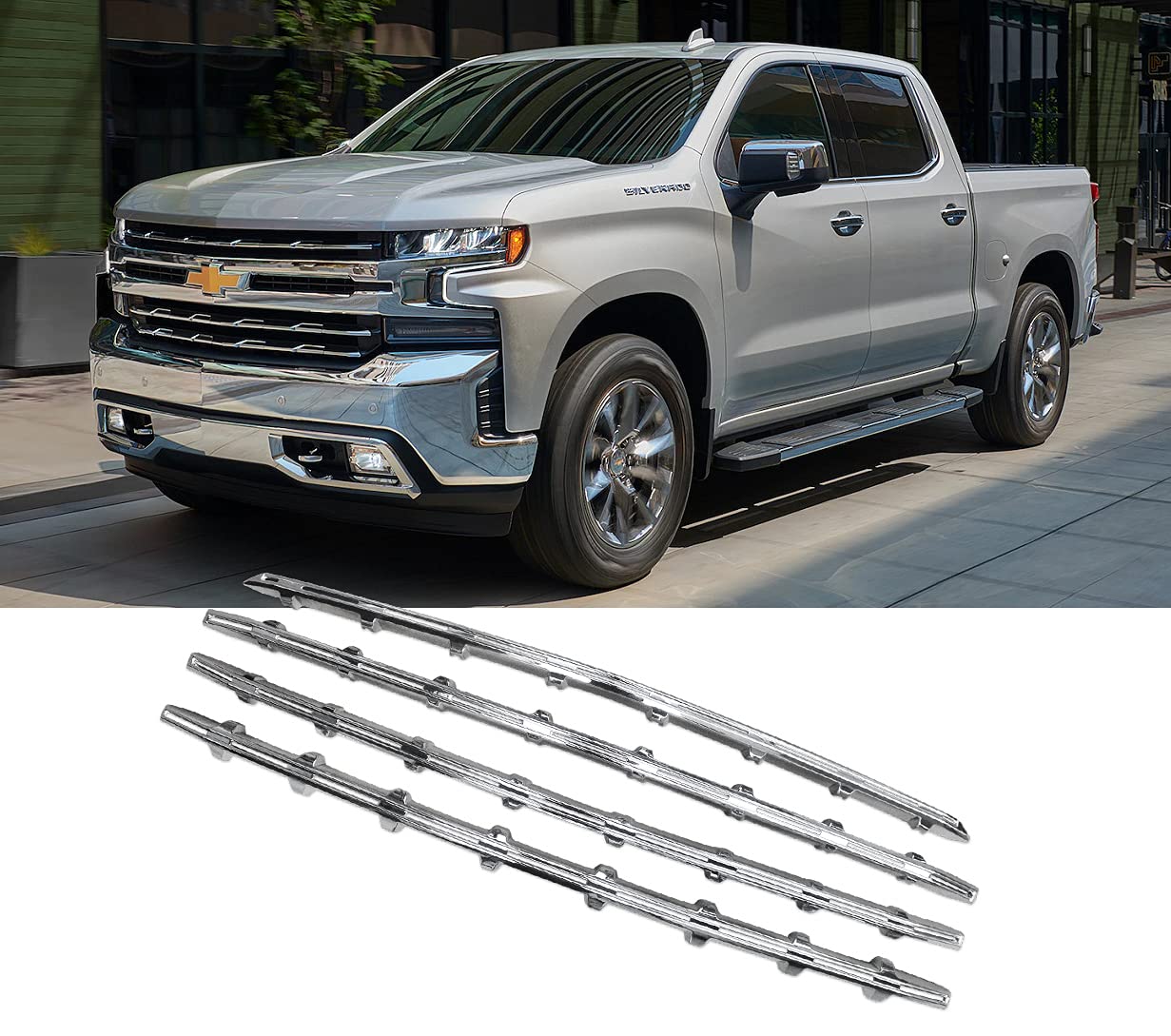 YOUNGERCAR Front Grille Overlay for Compatible With Chevy Silverado 1500 LT and RST Models 2019 2020 2021 Chrome ABS Grille Cover Inserts