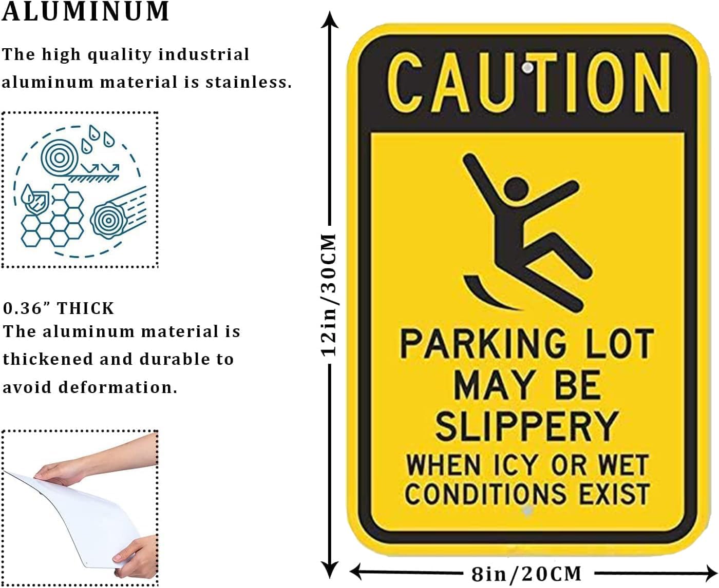 CCPARTON Metal Caution Parking Lot Slippery When ICY Or Wet Sign Warning Safety Traffic Road Aluminum Indoor Outdoor Sign 8x12 Inches