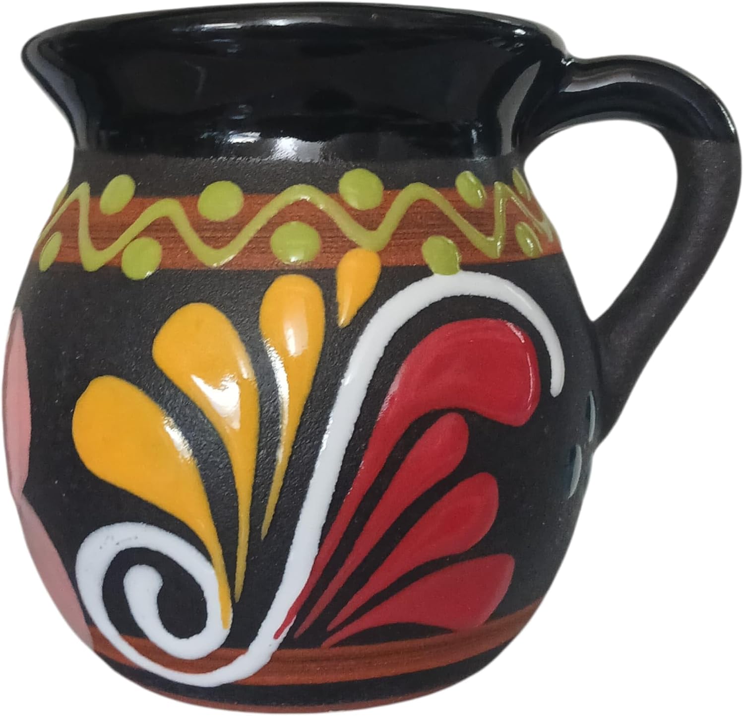 Hand-Painted Mexican clay Mugs, Floral Ceramic Coffee cups, Artisan Handmade Talavera Jarritos Mexican Mugs Tazas de Mexico (Intense Gray & colors, Single)