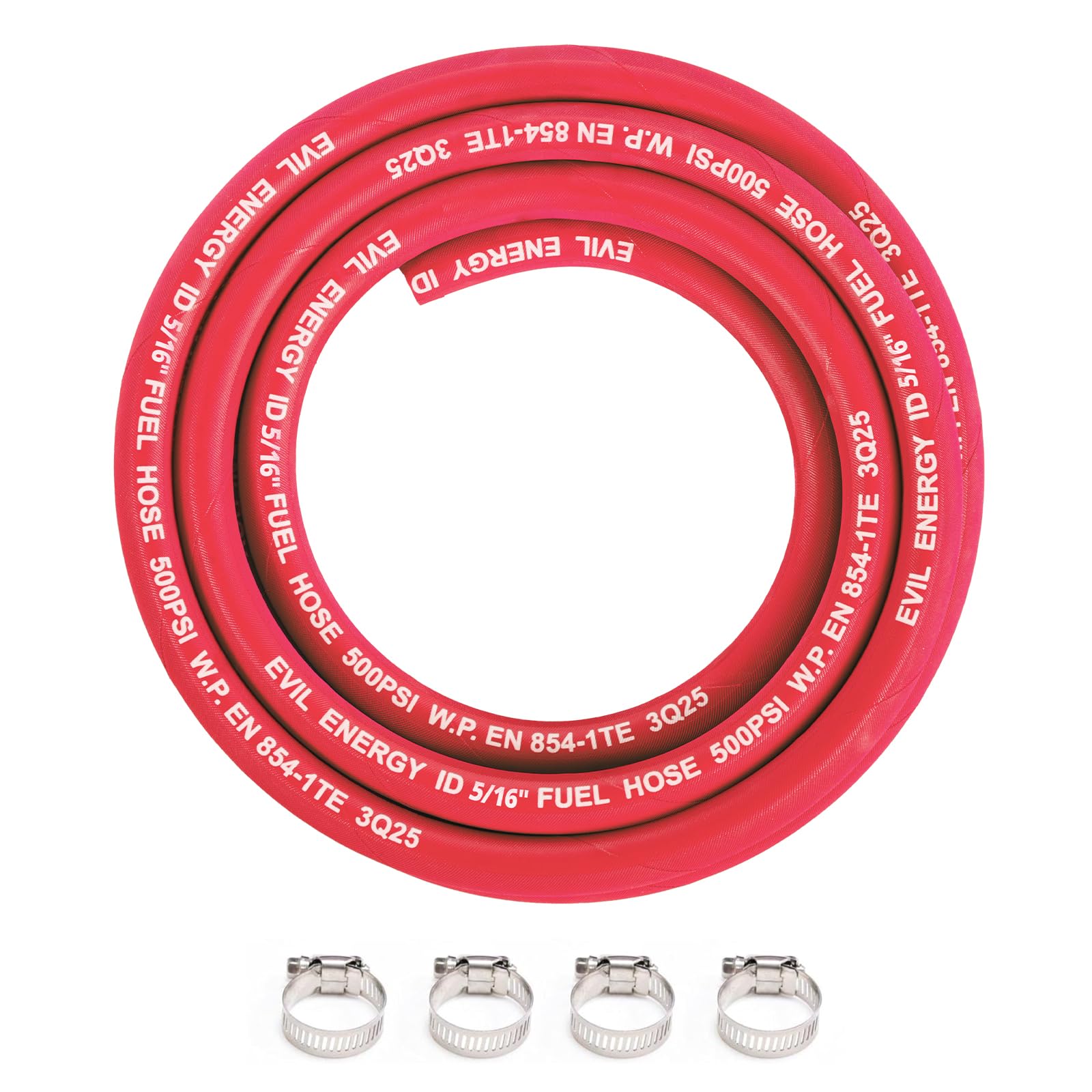EVIL ENERGY 5/16" High Pressure Fuel Line Hose 10FT 500PSI E85 for Fuel Systems Engines NBR Rubber EN854-1TE Red