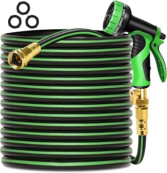 Garden Hose 75 ft Non-expandable Water Hose Flexible Durable 5 Layers TPV No Kink Lightweight Hybrid Hoses Heavy Duty with 3/4 Fittings-10 Way Nozzle Collapsible Outdoor Pipe for Yard Lawn