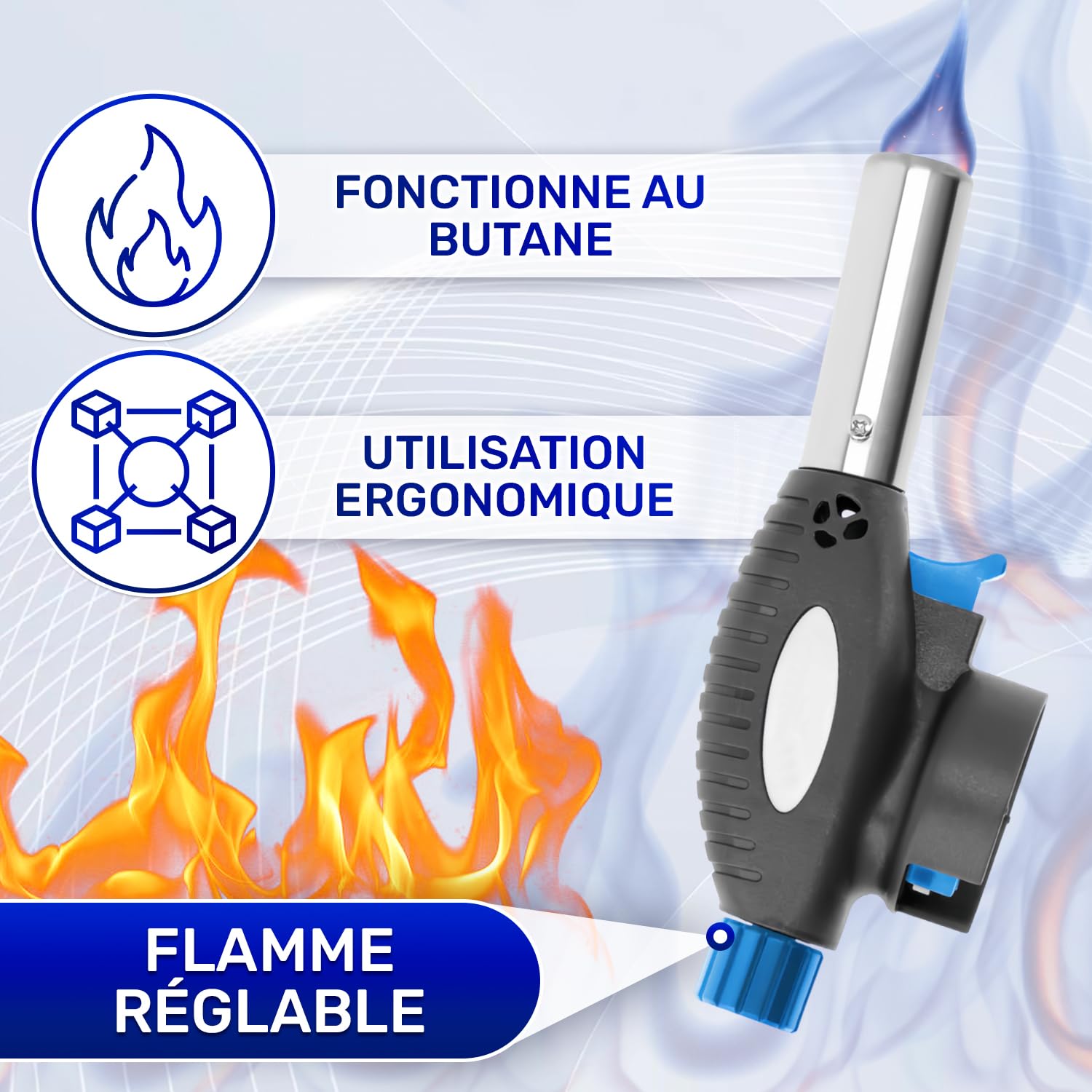 Chalumeau Butane 1,3 kW 1300°C avec Allumage Piézoélectrique et Raccord TWIST - Chalumeau Gaz Butane pour Lampe a Souder Camping Gaz pour Bricolage Soudure pour Barbecue pour Cheminée - MONTERAL