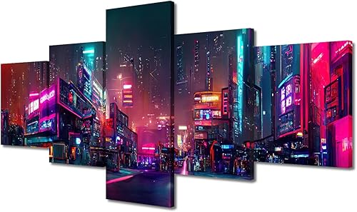 Miniatura 75 de Lienzo decorativo moderno para pared, pintura artística Cyberpunk, impresión de 5 paneles, decoración de lienzo para sala de estar para dormitorio