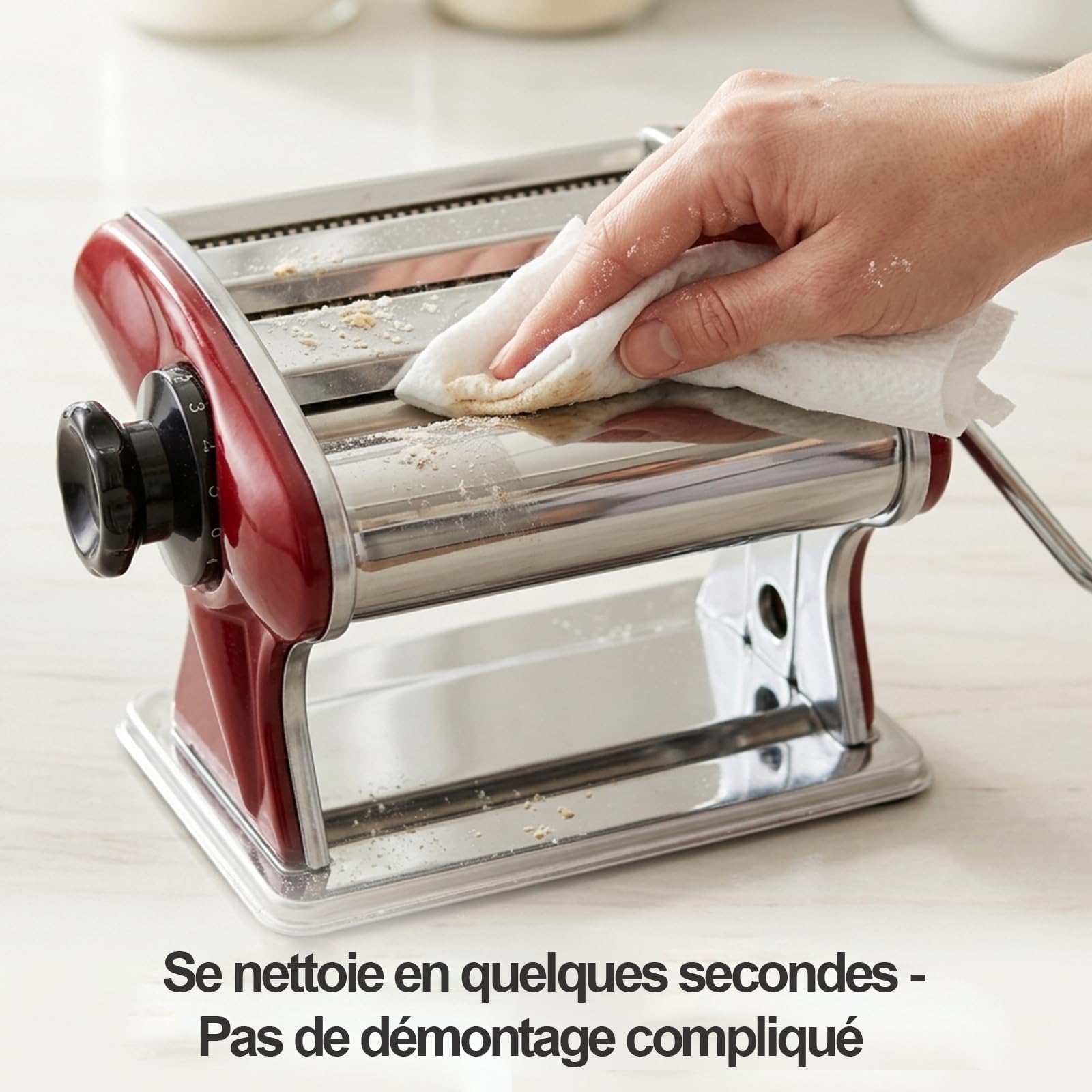 Machine à Pâtes Manuelle en Acier Inoxydable - 6 Épaisseurs Réglables, Double Couteaux (2mm/4mm) pour Spaghetti/Fettuccine - Rouge, Compacte (Idée Cadeau Cuisine)