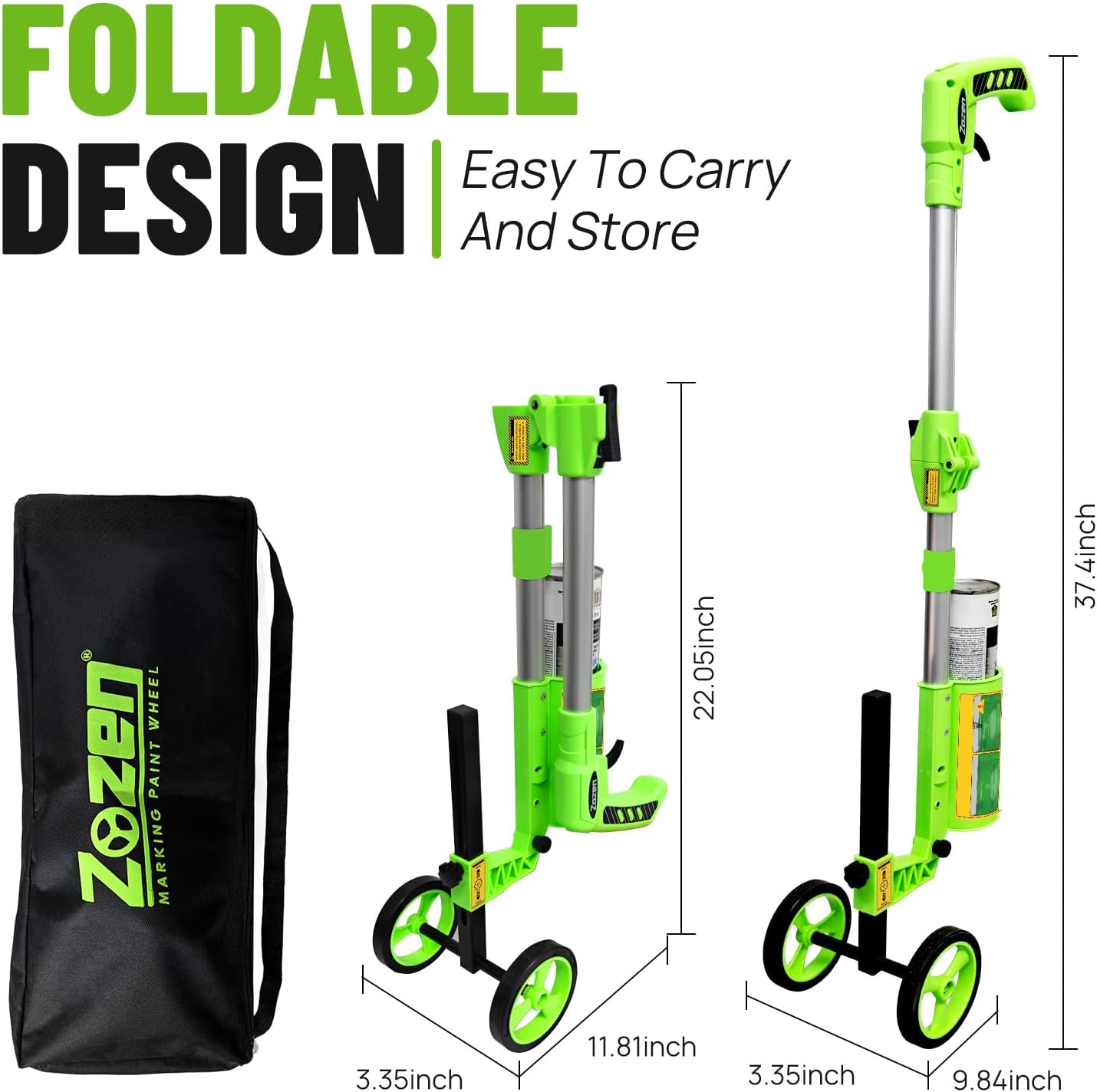 zozen Foldable Marking Paint Wand, 2-Wheel/Line Widths Adjustable/with Bag, Industrial Striping Line Painting Wand for Ground Striping, Parking Lot, Work with Inverted Striping Paint (T-Tip Nozzle)