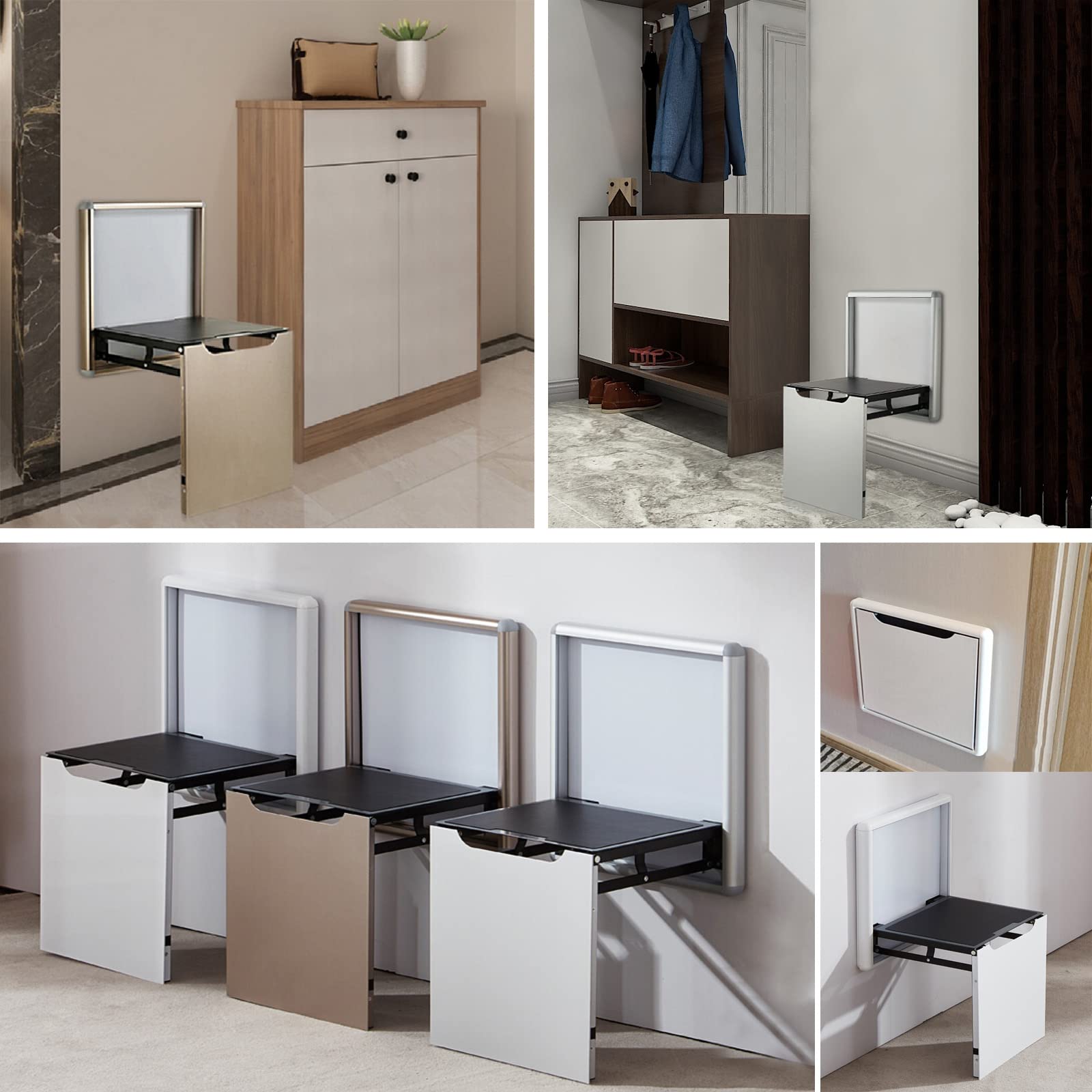 Plegable Taburete para Ducha en la Pared, Asiento Abatible para Ducha, Invisible Entrada Taburete para Zapatos, Banqueta de Baño para Ancianos, Embarazadas, Bancos Carga Máxima 150 KG, (Color:blanco)