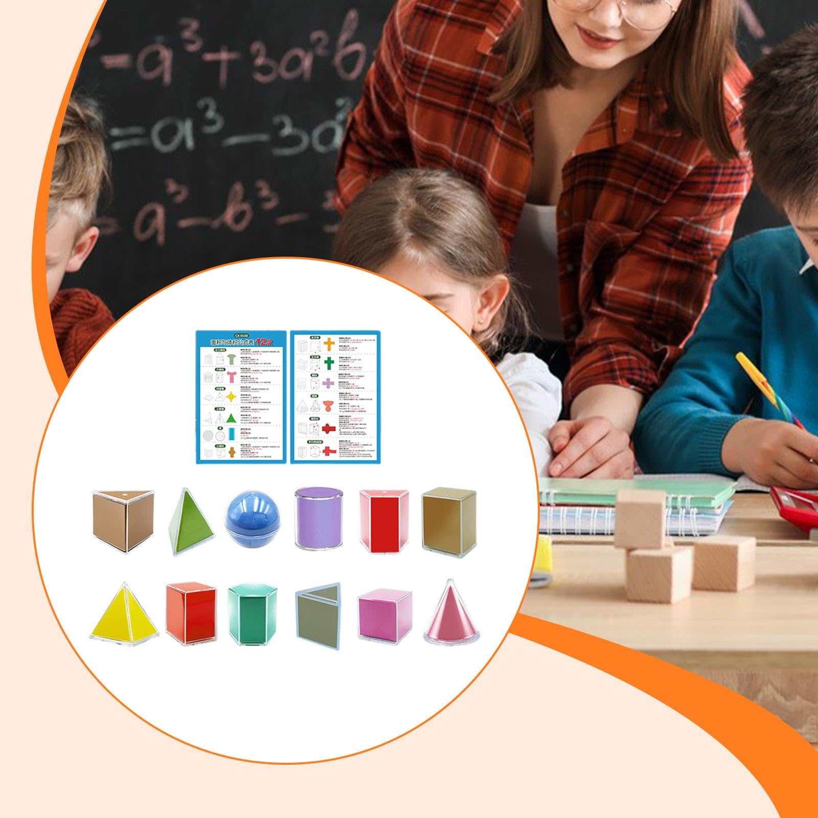 Oshhni 12 Formes Géométriques Pliables, Kit de Géométrie 3D à Construire | Jouets Éducatifs avec Tableau de Formules, Fournitures Scolaires, Accessoire d'Enseignement pour Mathématiques