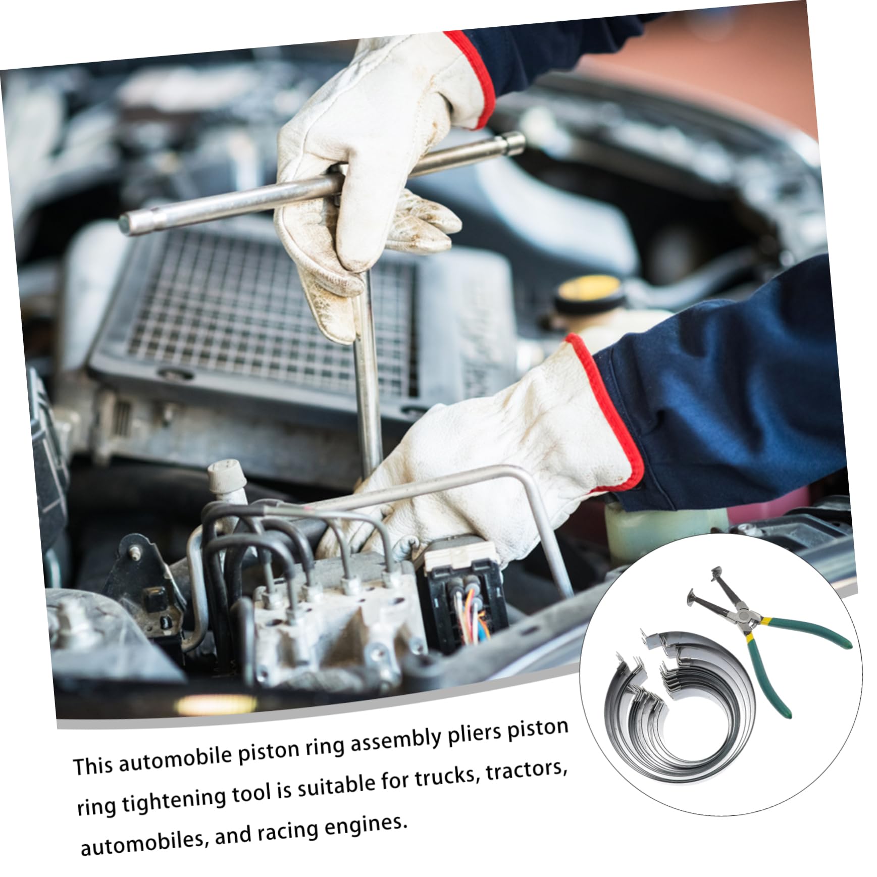 Cabilock Kit Attrezzi Compressore Anelli Pistone per Motori Auto Pinza in Acciaio al Carbonio e Serraggio Fine, Facile da Trasportare Custodia Inclusa
