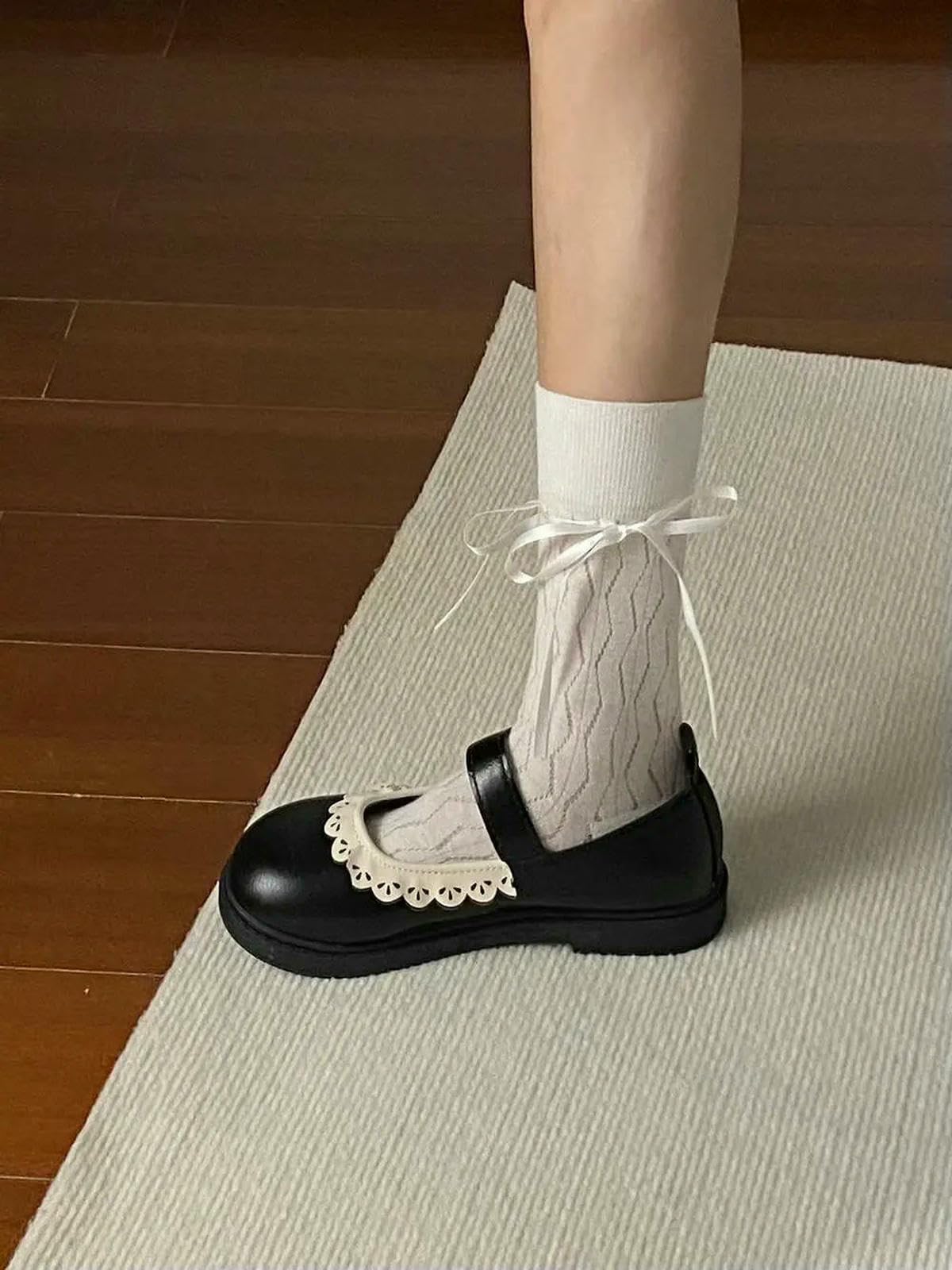 Ballerine Donna,Scarpe Mary Jane Scarpe Mary Jane da Donna Nere, Carine, con Tacco Basso E Punta Tonda