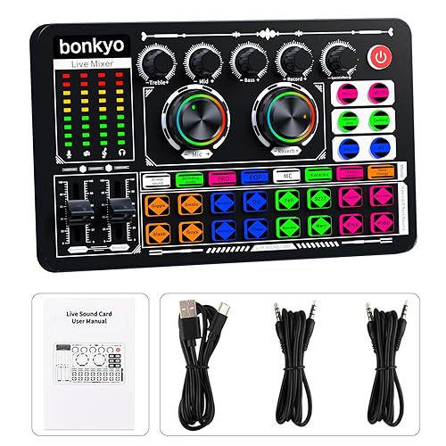 Bonkyo Professional Audio Mixer, F999 Live Sound Card With Dj Mixer For Streaming/Podcasting/Gaming, Professional Studio Equipment - F999