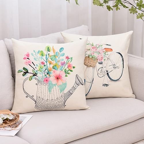 Miniatura 2 de Tosewever - Juego de 4 fundas cuadradas decorativas para cojín, diseño geométrico de 18 x 18 pulgadas, patrón moderno de lino, para sofá, cama,