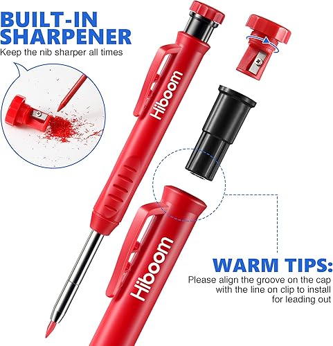 Miniatura 3 de Hiboom Lápices mecánicos de carpintero con agujeros profundos sólidos con sacapuntas y recambios integrados, punzón central automático, juego de