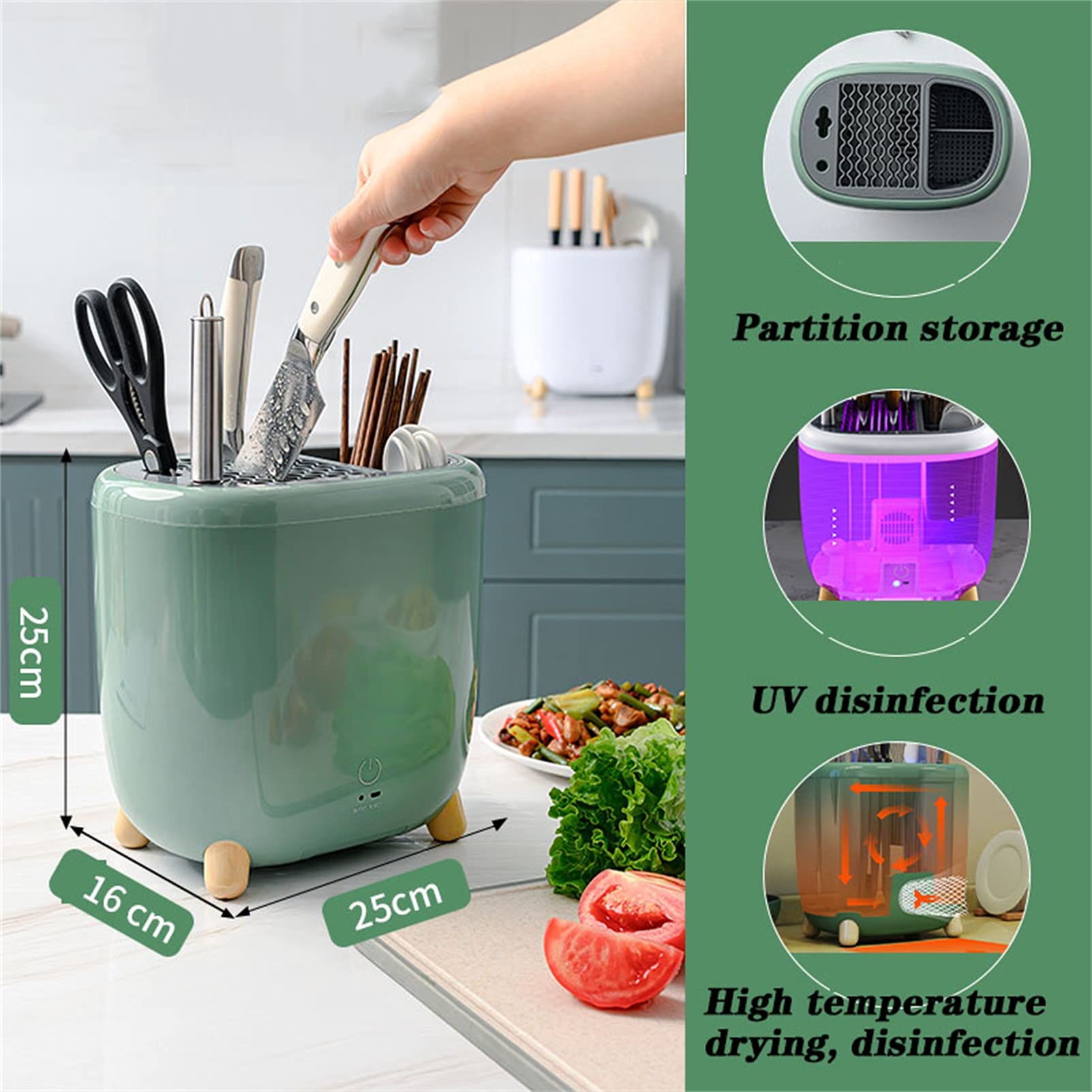 Desinfección Tenedor Palillos Máquina Hogar Secado Ultravioleta y con Aire Caliente, Almacenamiento Máquina de desinfección Tenedor Barril Drenaje Cesta Caja Jaula, extraíble para una fácil Limpieza