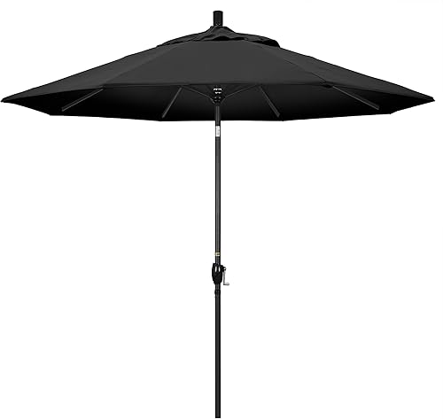 Miniatura 22 de California Umbrella Paraguas redondo de aluminio de 9 pies, manivela elevadora, botón de inclinación, poste negro, olefina azul escarcha