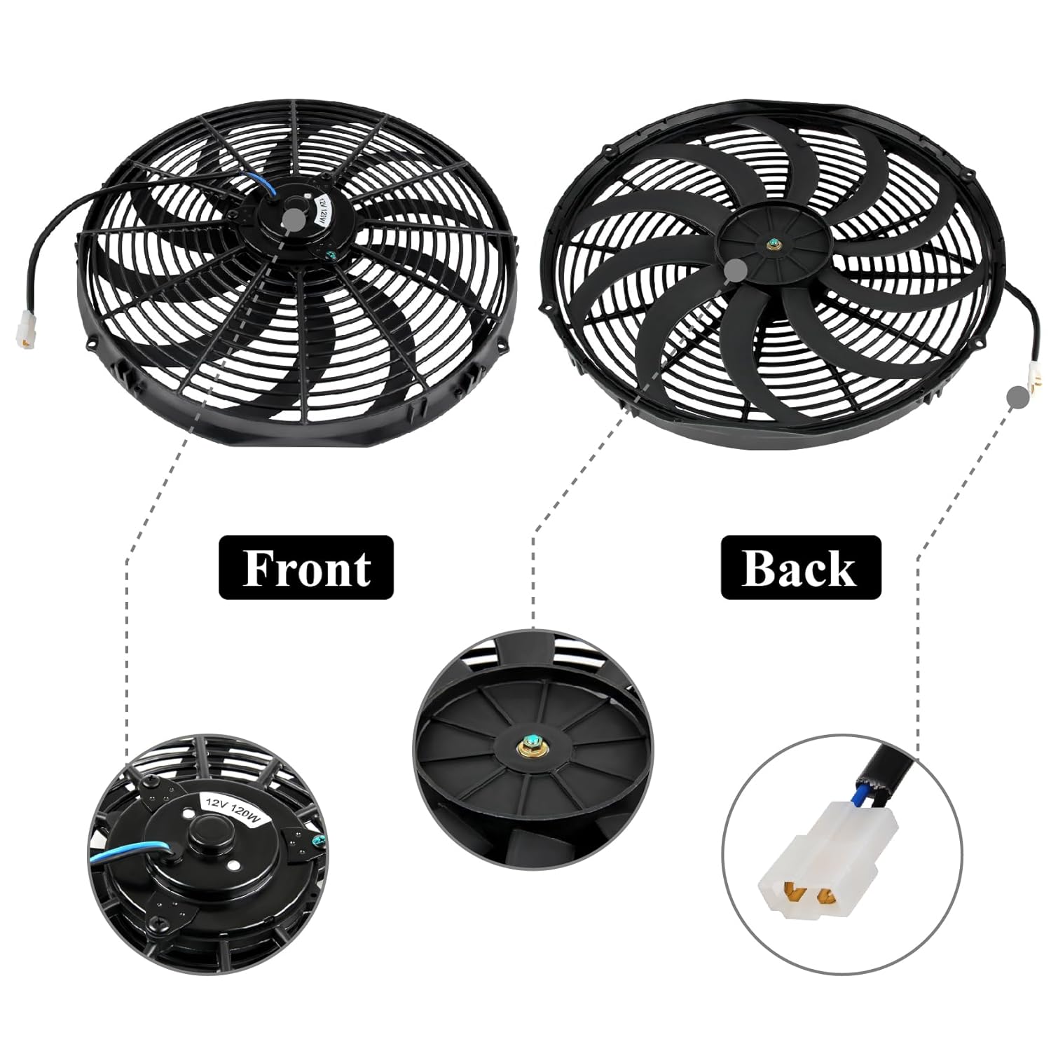 16 Inch Universal Slim Fan Push Pull Electric Radiator Cooling Fan Mount Kit,CFM-1800 m³/h 12V 120W
