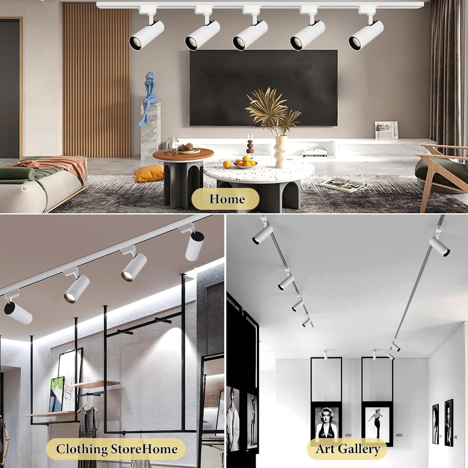 6-Lights LED Track Lighting Luminaire Plafonnier Industriel, 20W Track Lighting Compelete Kit 4000K Spot de plafond pivotant pour Chambre à coucher, Cuisine et salon with Extra 6.5ft Track Rails