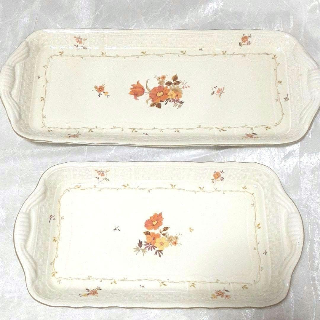 ドイツアンティーク ビレロイ&ボッホ プレート 4枚セット 平皿 花柄 角皿