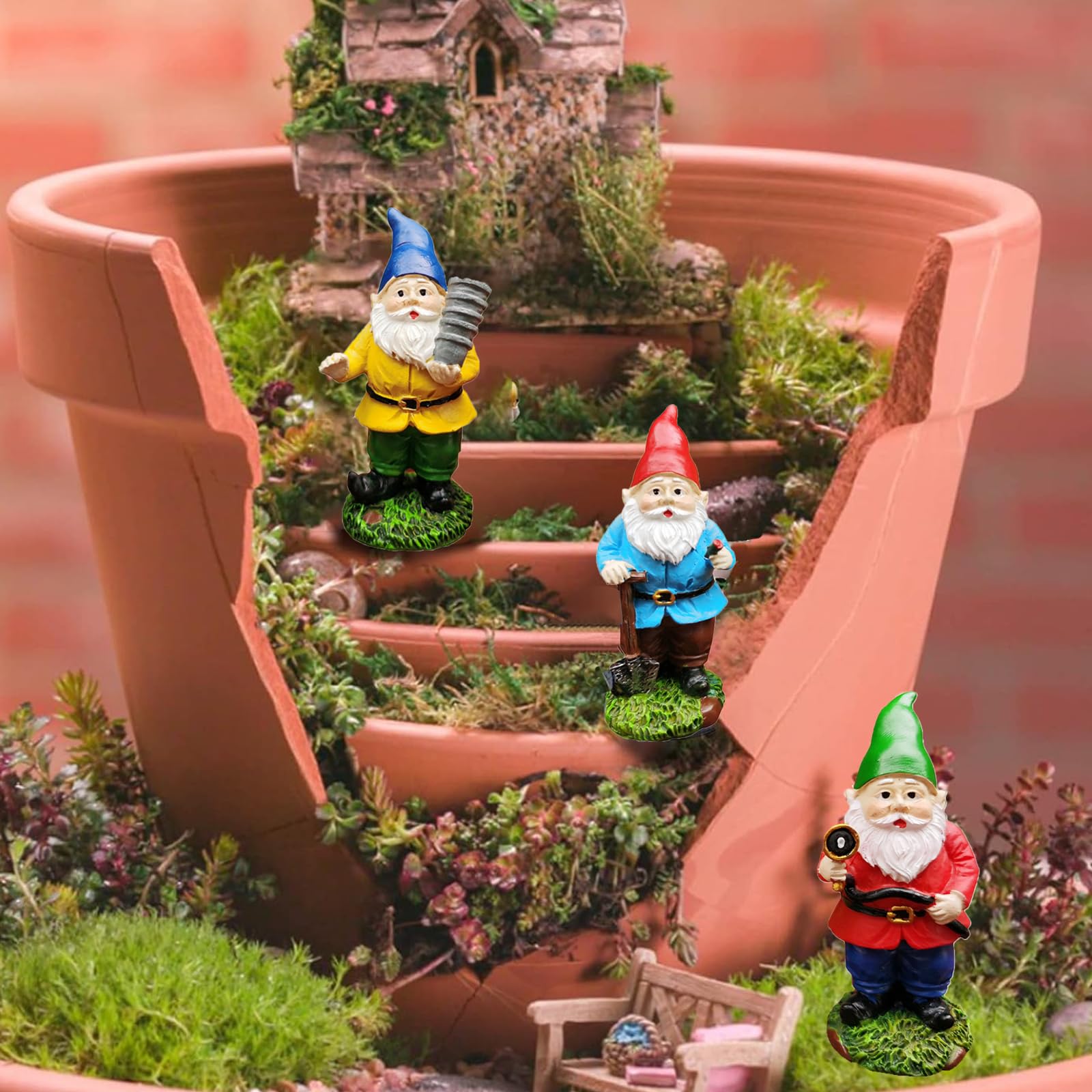 JIUMO Miniature Garden Gnome Sets Mini Gnomes Figurines,Small