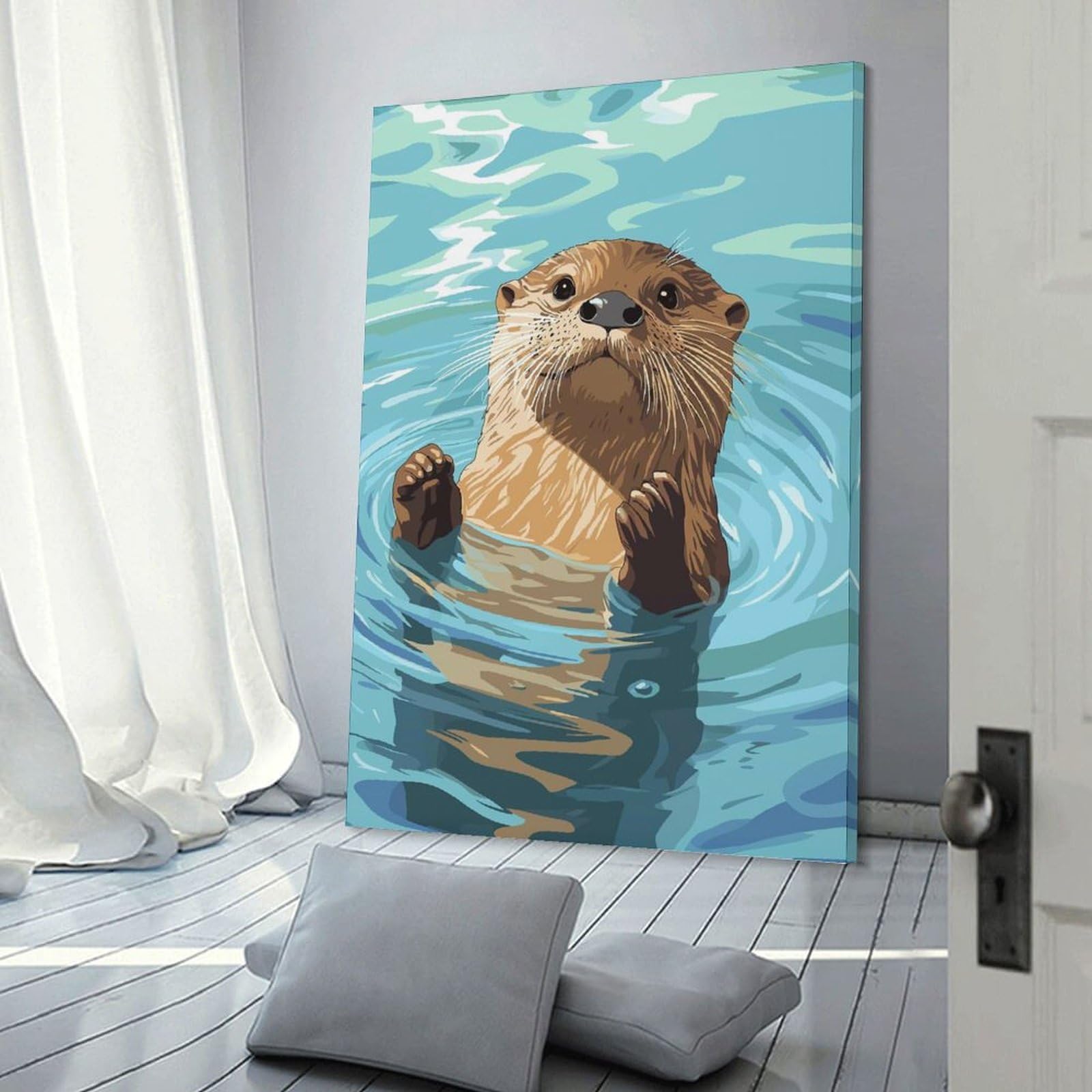 Junmoney Wall Art Print Otter in Water Illustration, 08x12inch(20x30cm), for Hallway, Bedroom Or Modern Interiors, Thoughtful Wall Decor for Art Lovers