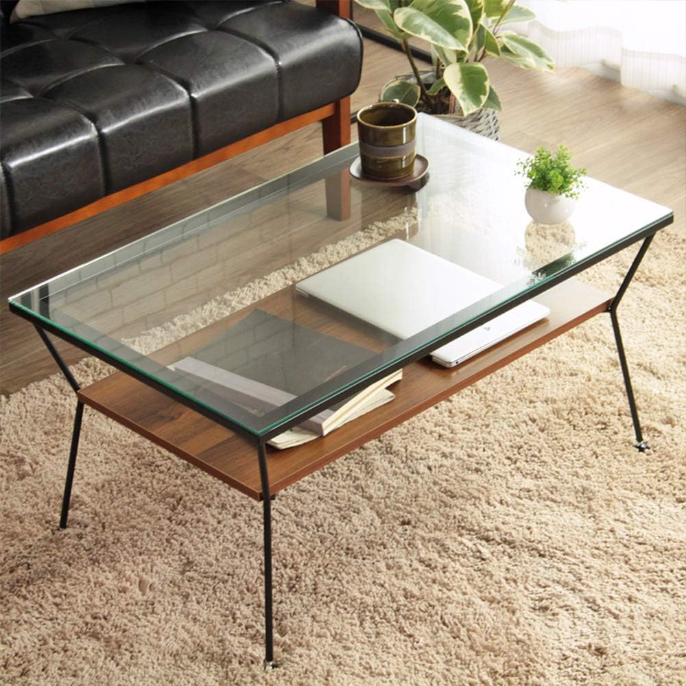 ローテーブル ガラステーブル 棚付き 幅80×奥行50×高さ40cm リビング