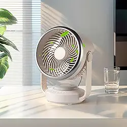 Ventilador de Mesa Portátil Recarregável com USB e Bateria – Ventilador 180° Silencioso (<25dB), 4 Velocidades, 11h Autonomia + Luz Noturna e Grade Removível